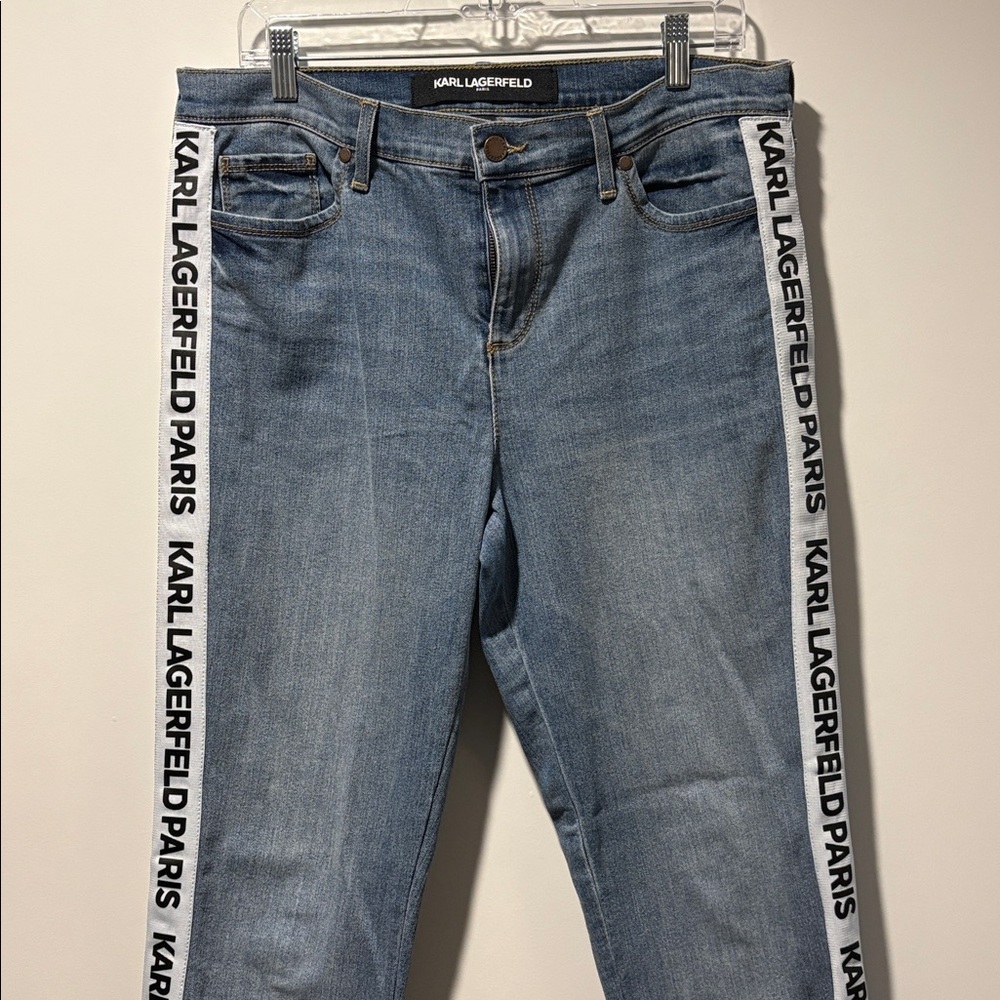 Karl Lagerfeld Logo Detail Blue Skinny Jeans / Size 14